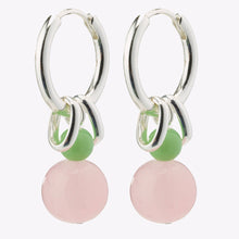 Lade das Bild in den Galerie-Viewer, Silberne Ohrringe mit grünen und Rosinen HalbedelsteinenSilberne Ohrringe mit grünen und rosanen Halbedelsteinen