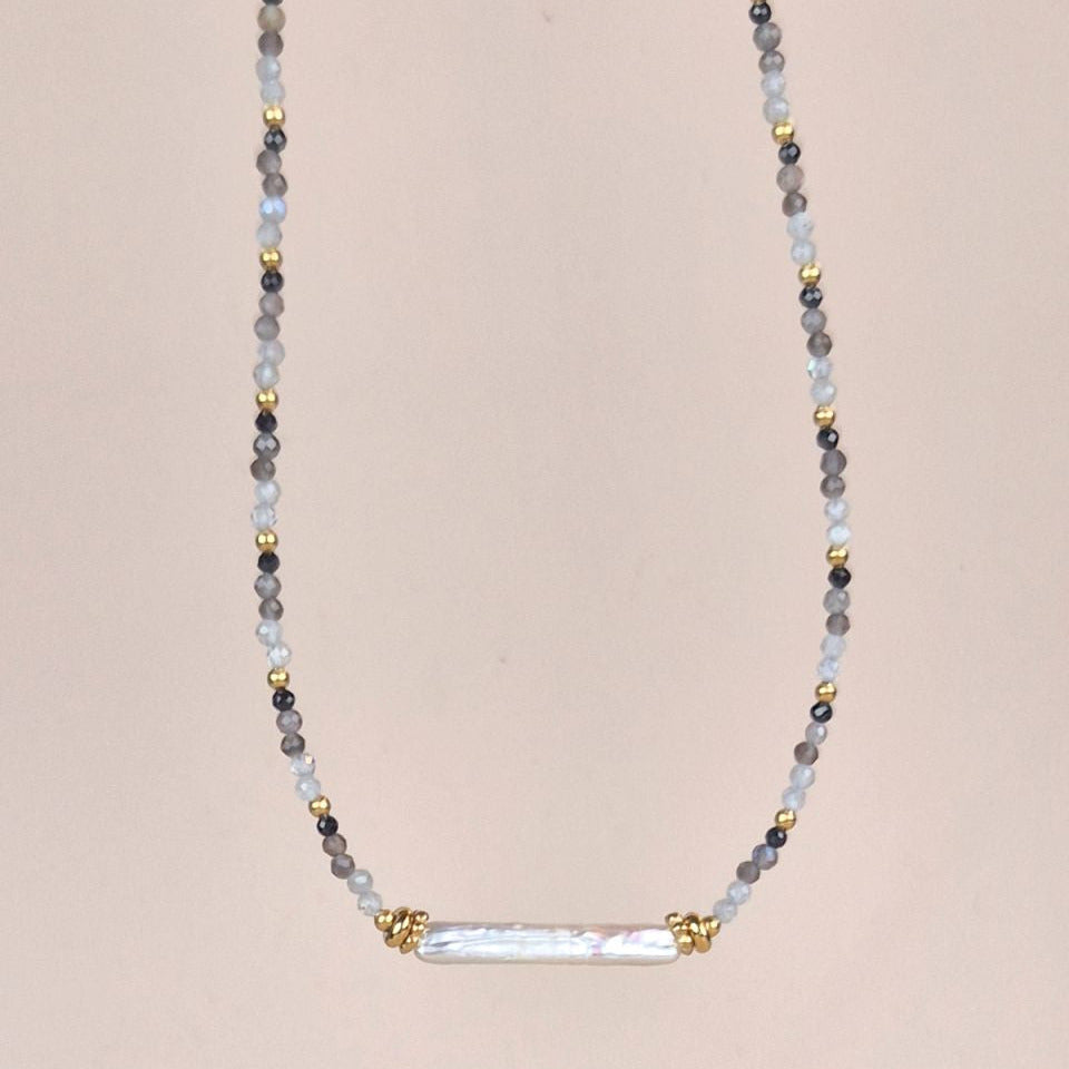 MUJA JUMA Halskette MIXED, Labradorit & PERL, in Gold