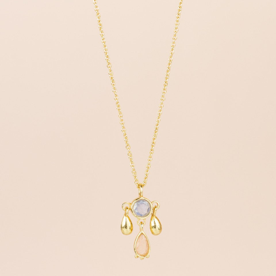 MUJA JUMA Kette CICADA, Mondstein & Labradorit, in Gold