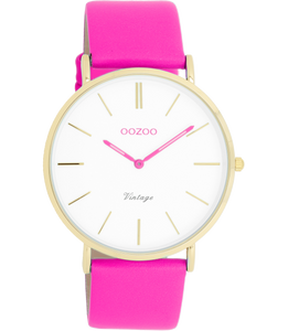 OOZOO Vintage Uhr, Fluof pink, in Gold, Ø 40mm