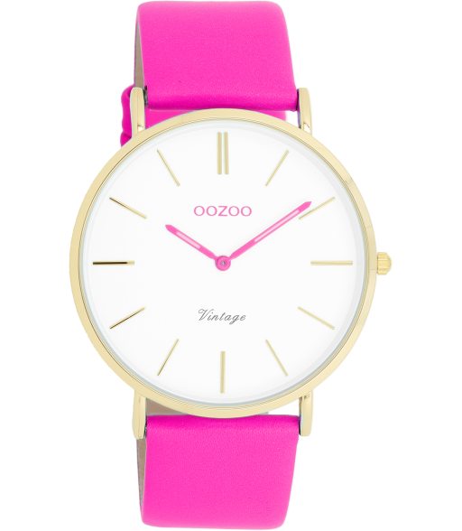 OOZOO Vintage Uhr, Fluof pink, in Gold, Ø 40mm