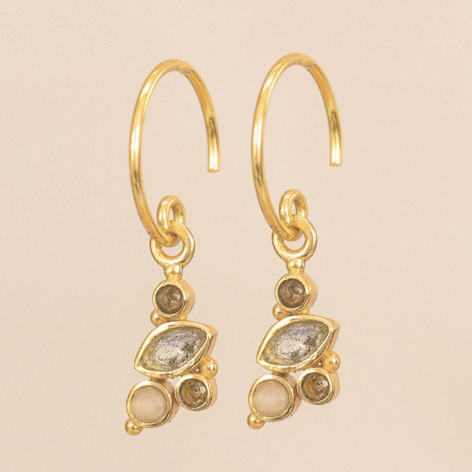 MUJA JUMA Ohrringe ASAY, Labradorit & Mondstein, in Gold
