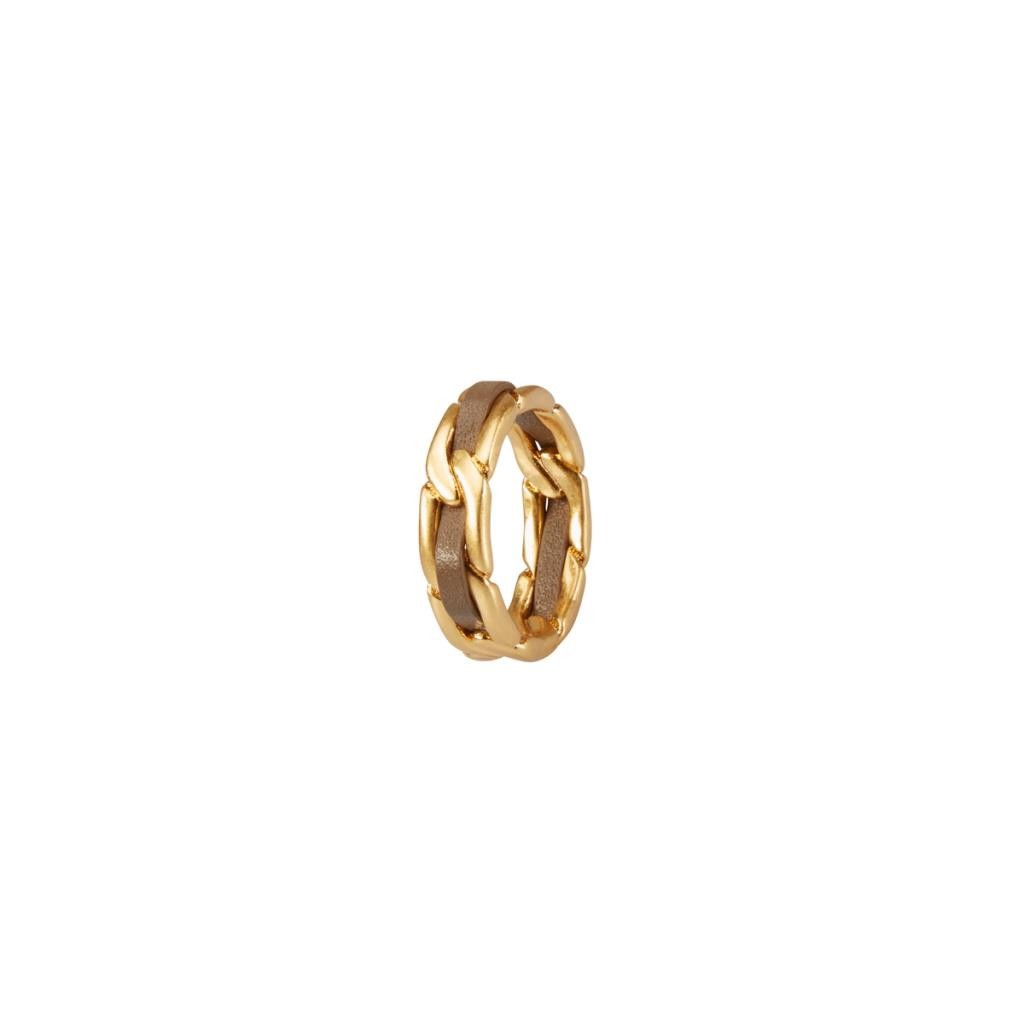SENCE Copenhagen Ring POEM - Braun, Leder, vergoldet, Gr.8