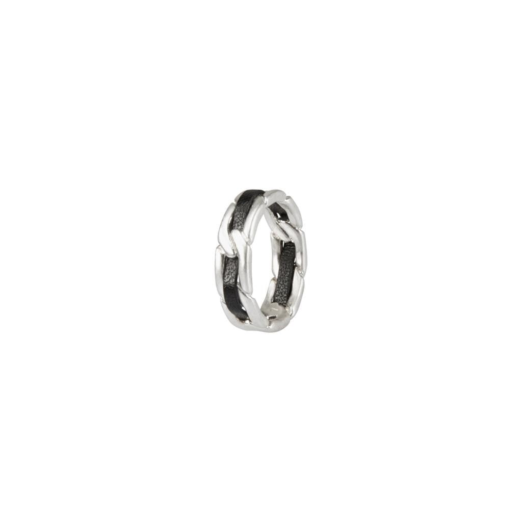 SENCE Copenhagen Ring POEM - Schwarz, Leder, versilbert, Gr.8