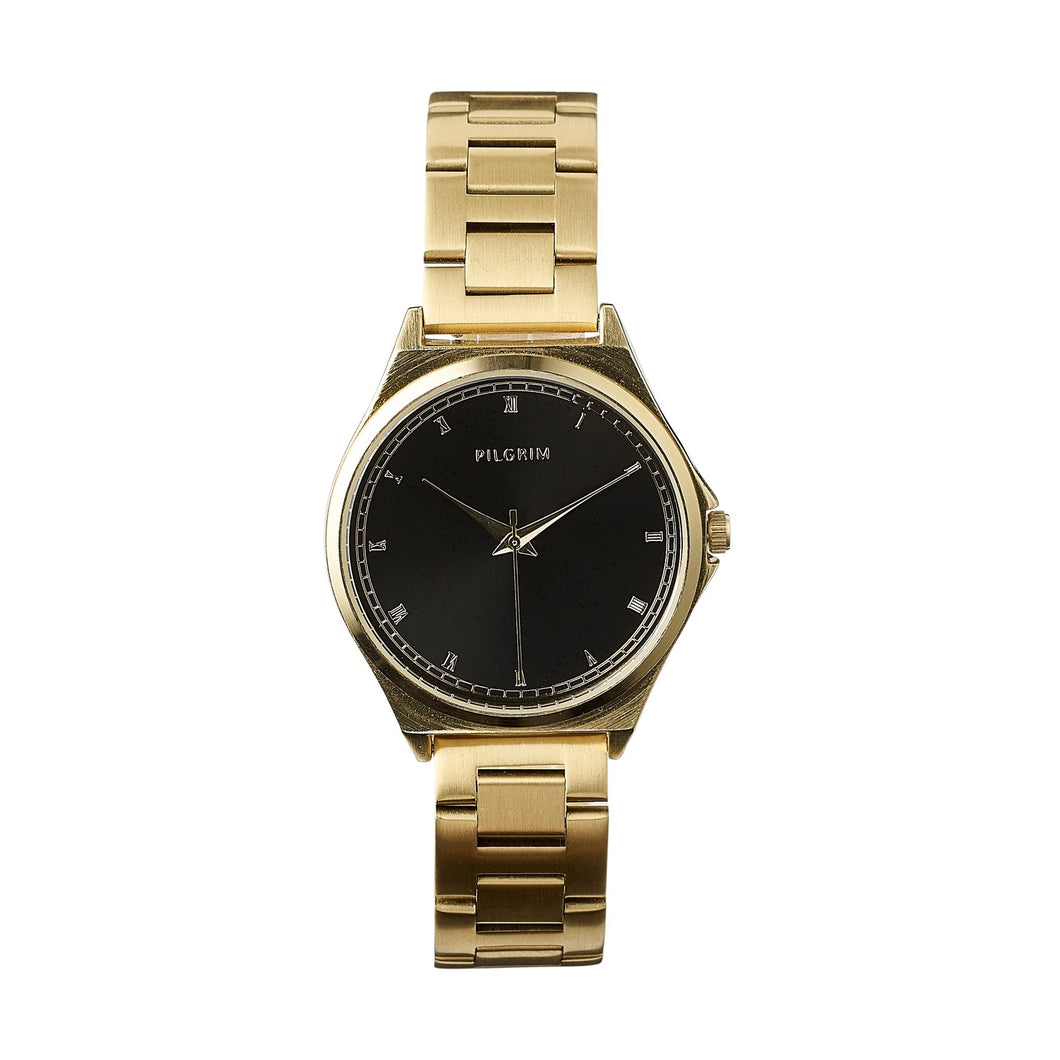 PILGRIM Uhr Bellerose, Metallband, vergoldet, Schwarz,  Ø 35mm