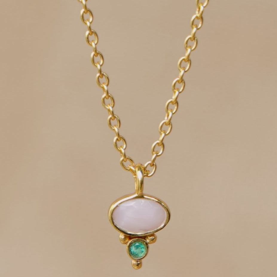 MUJA JUMA Halskette PINK OPAL & ACHAT, in Gold