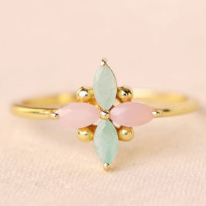 MUJA JUMA Ring FLOWER, Amazonit & Opal, in Gold
