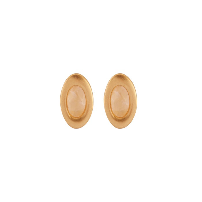 SENCE Copenhagen Ohrstecker OVALS Crystal, Rosenquarz, in Gold